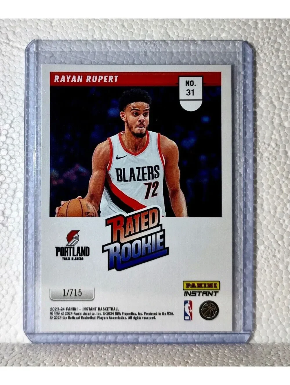 Rayan Rupert 2023-24 Panini NBA #31 Rated Rookie Retro Card Trail Blazers 1/715